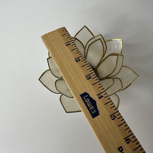 Capiz Shell Lotus Tealight Candle Holder Cork Bottom Brass Trim Delicate - Picture 11 of 14
